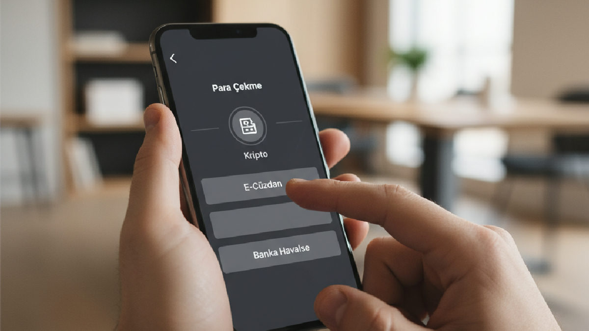 Online bahis platformunda çekim yöntemlerini inceleyen kullanıcının akıllı telefon ekranı.